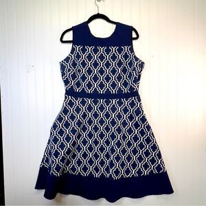 Lands End Size 14 Navy and White Fit and Flare sleeveless dress, heavyweight